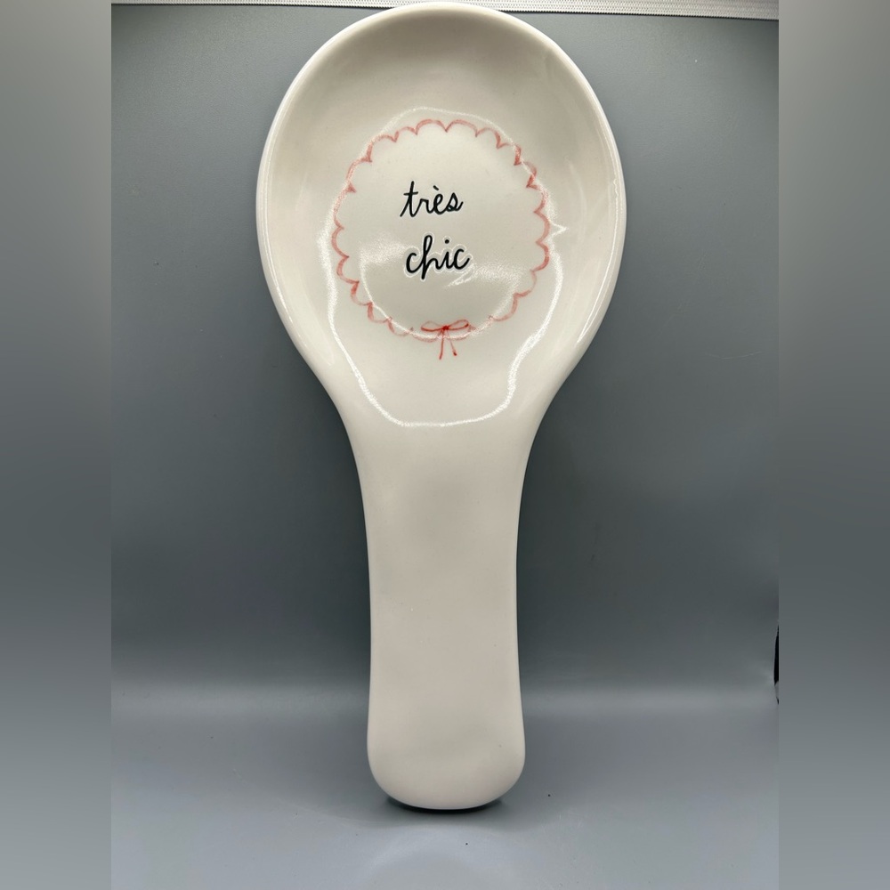 Rae Dunn TRES CHIC Pink Bow Shabby Chic Spoon Rest Coquette NEW